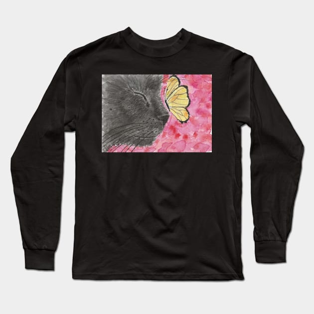 black cat face butterfly Long Sleeve T-Shirt by SamsArtworks